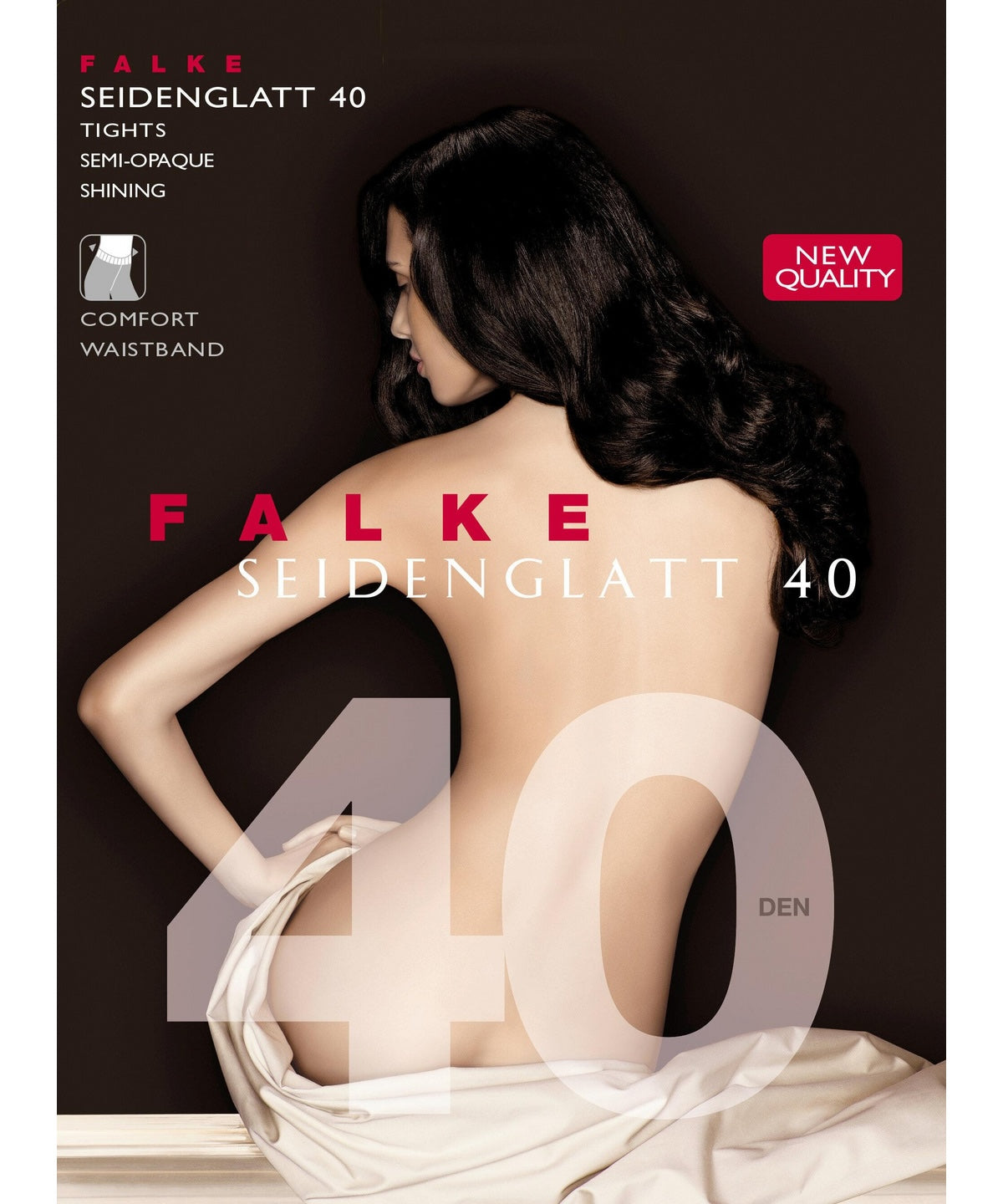 Falke 40 DEN semi‑opaque strumpbyxa med silkeslen yta och bekväm linning.
