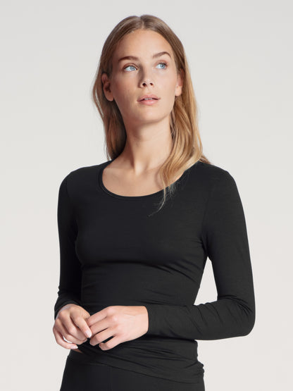 Calida Natural Comfort Top Long Sleeve bomull svart 15075 Helgas