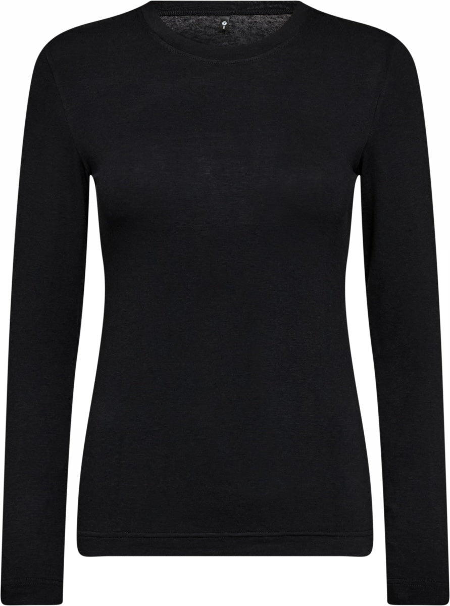 Svart långärmad topp med minimalistisk design och lätt stretch, i bambuviskos och kashmir